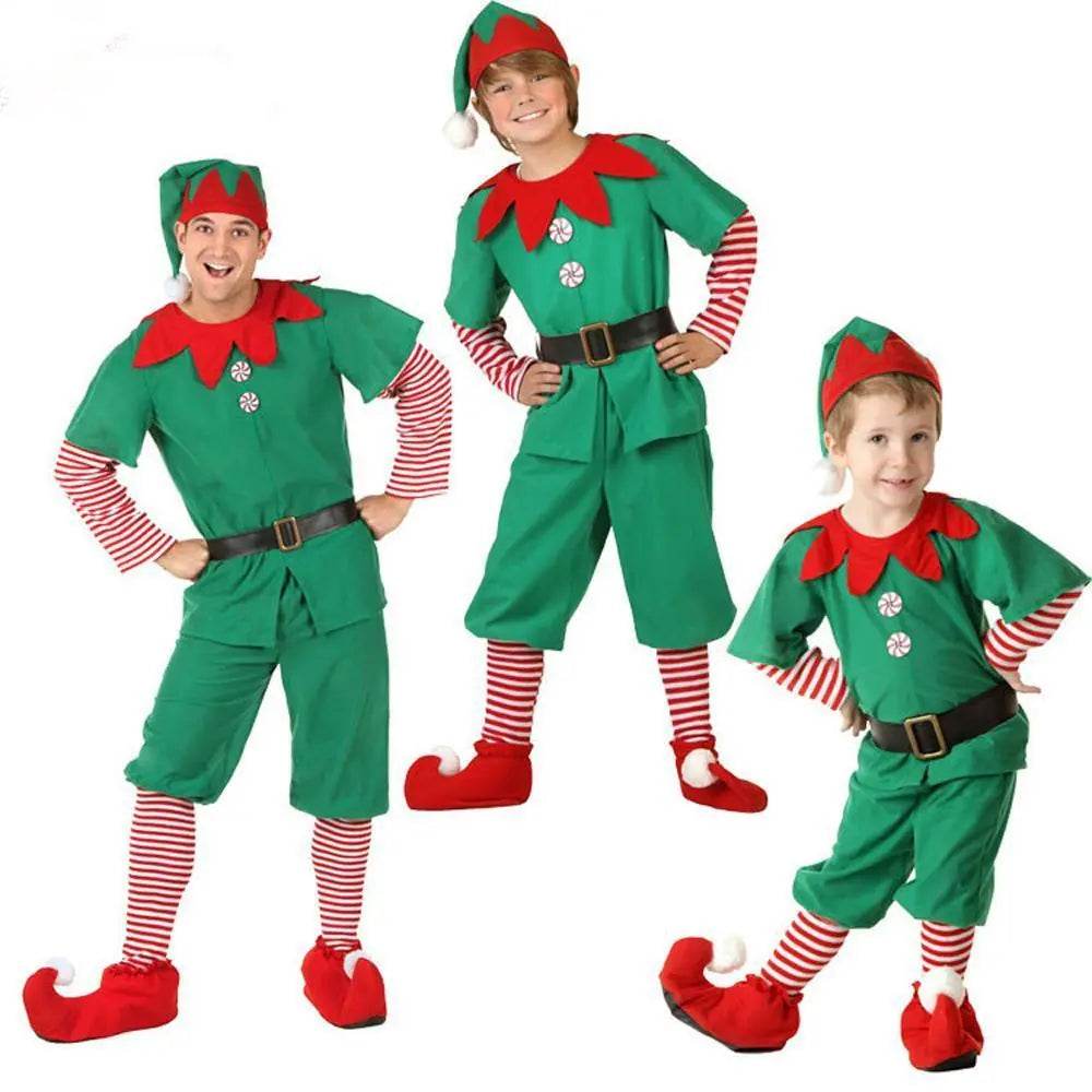 Family Matching Costume Christmas Suit Green Elf Santa Claus Outfits - Ecosfun