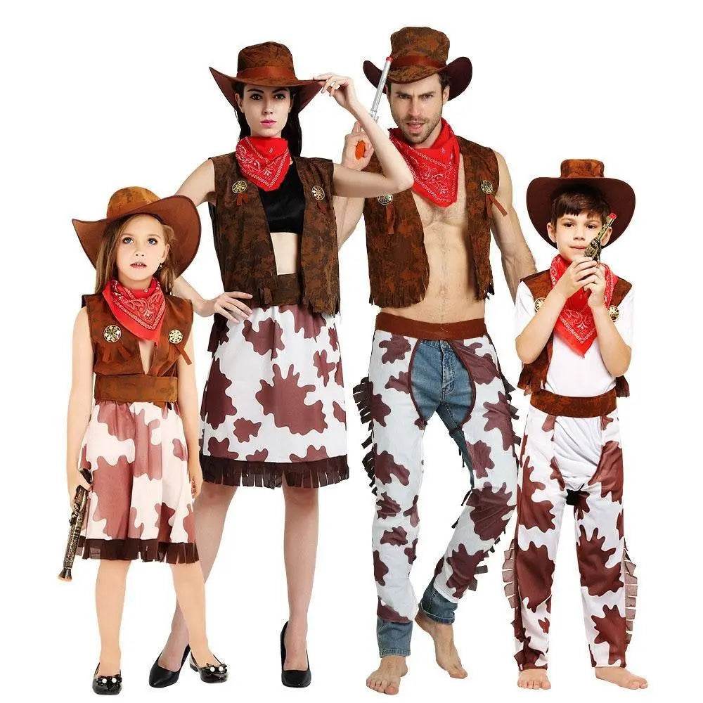 Family Matching West Cowboy Costumes outfit classic wild fancy dress western - Ecosfun