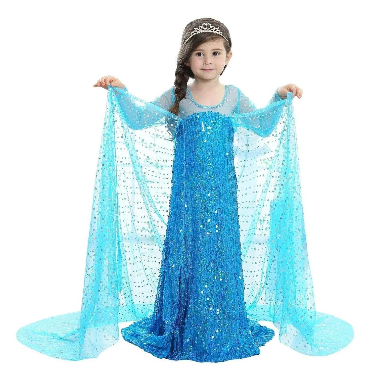 Frozen Elsa Costume Long Sleeve Girl Party Princess Dress - Ecosfun