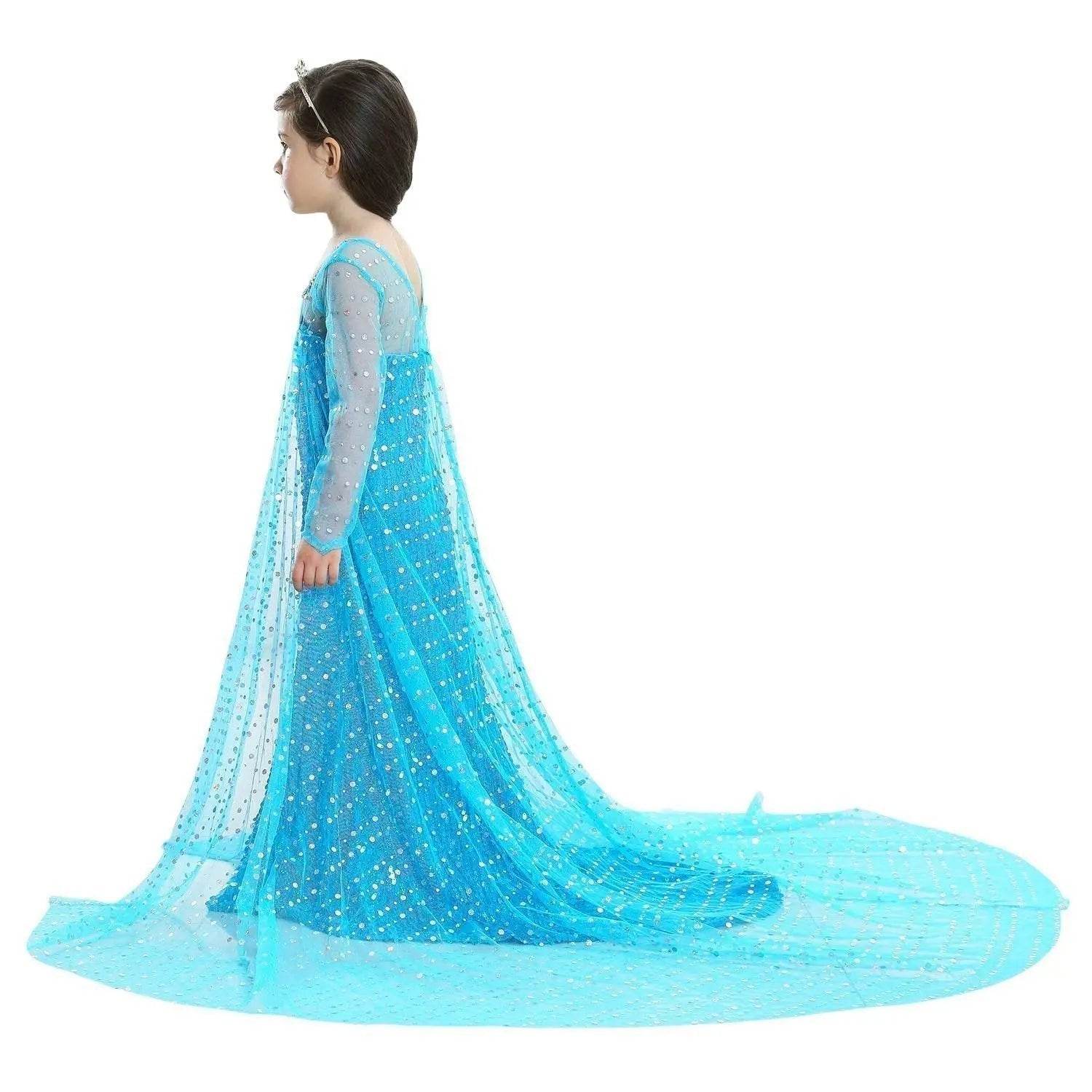 Frozen Elsa Costume Long Sleeve Girl Party Princess Dress - Ecosfun