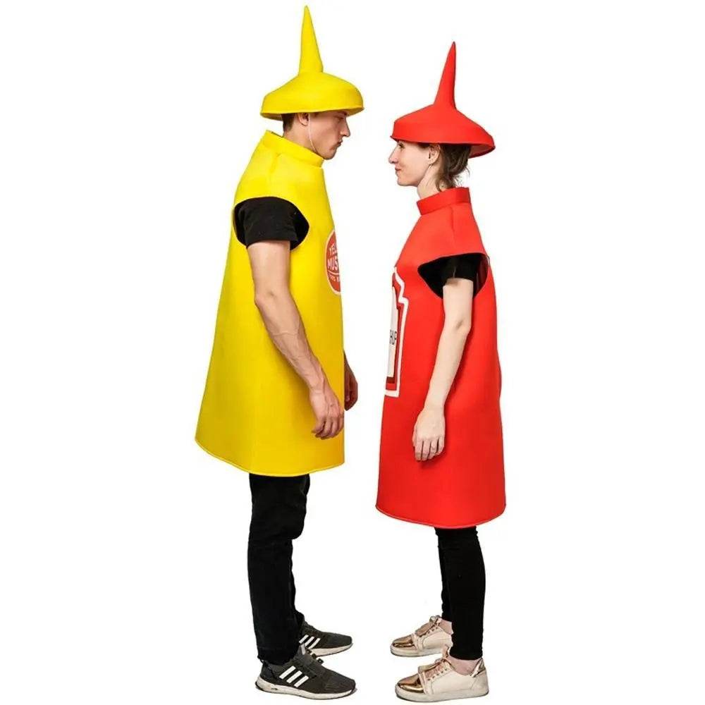 Halloween Adult Couples Mustard Ketchup jumpsuit Costume Cosplay Party - Ecosfun