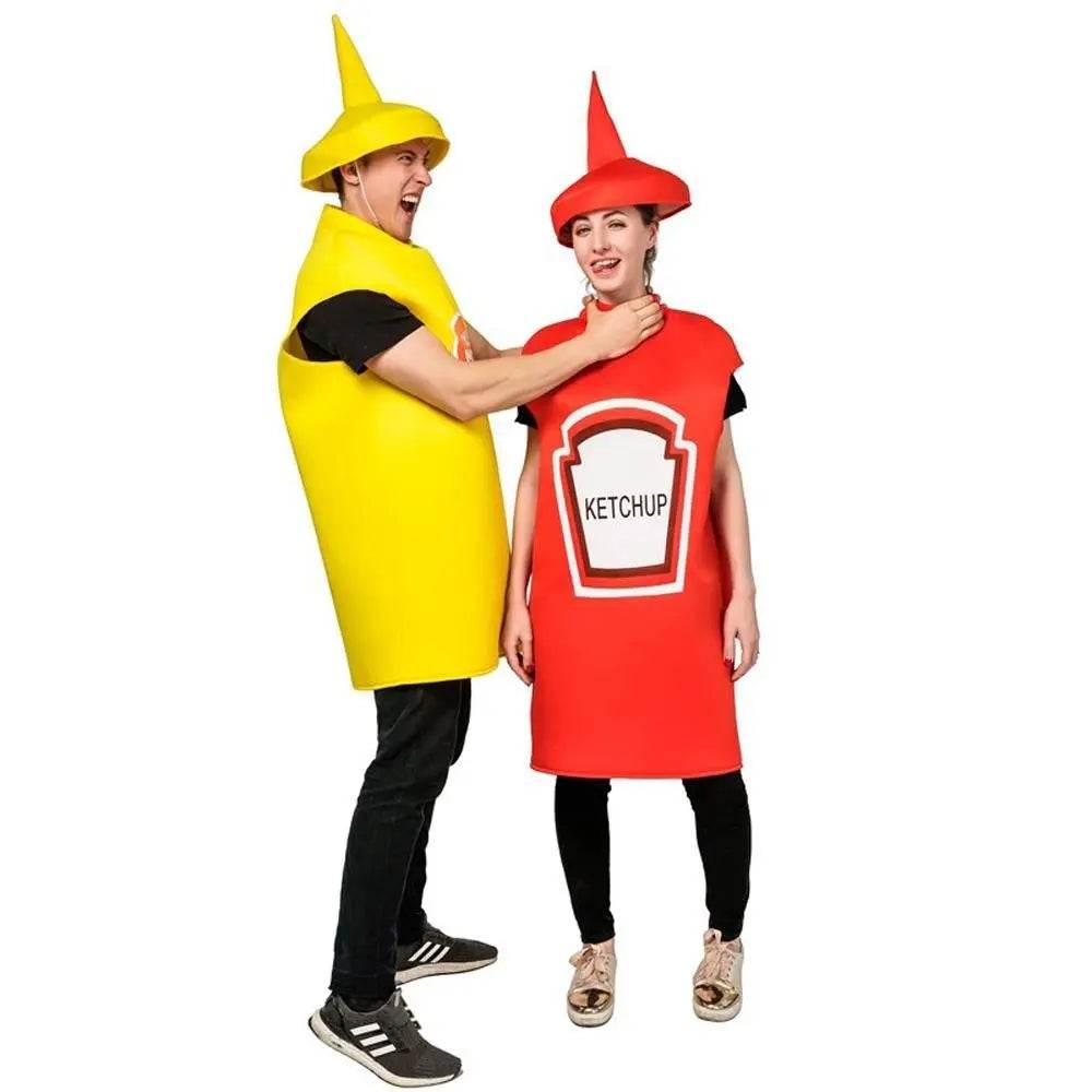 Halloween Adult Couples Mustard Ketchup jumpsuit Costume Cosplay Party - Ecosfun