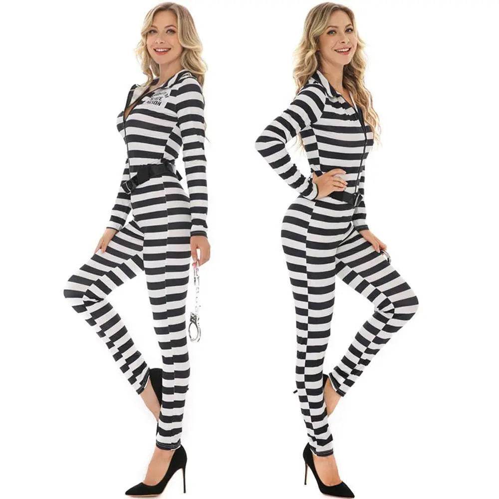 Halloween woman black and white striped prisoner costume - Ecosfun
