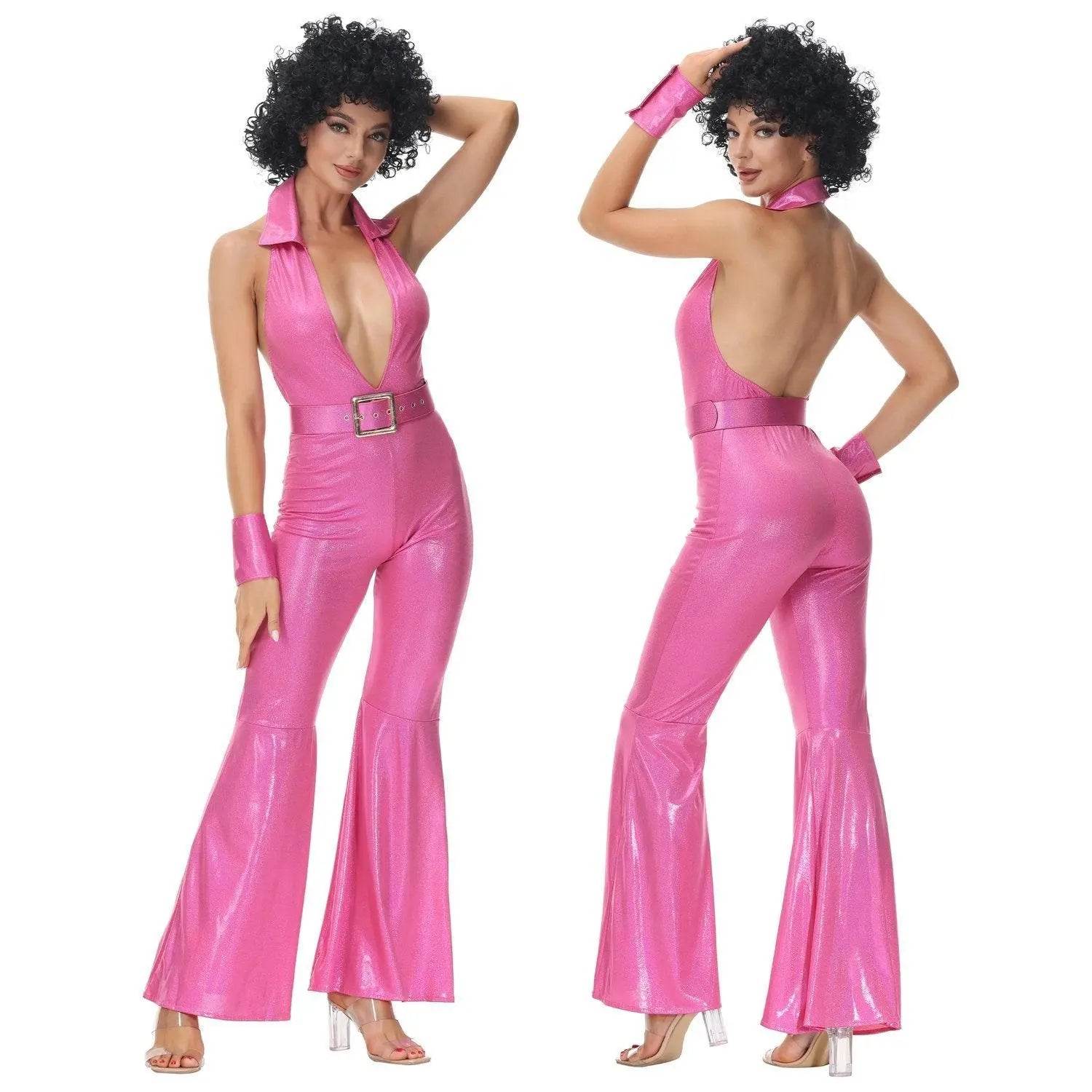 Hip Hop Rock Hippie 70s Costumes Fancy Dress Cosplay Halloween Outfit Jumpsuit Female - Ecosfun