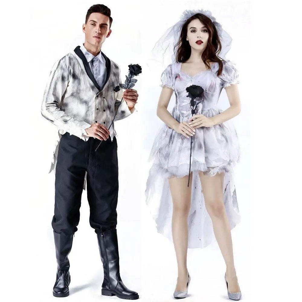 Horror Ghost Bride Couples Costume Halloween Outfits Cosplay Party Carnival - Ecosfun