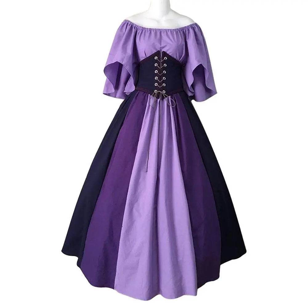 Medieval retro flying sleeves tie waist long one shoulder dress For Women - Ecosfun