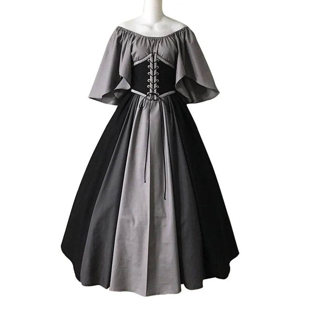 Medieval retro flying sleeves tie waist long one shoulder dress For Women - Ecosfun