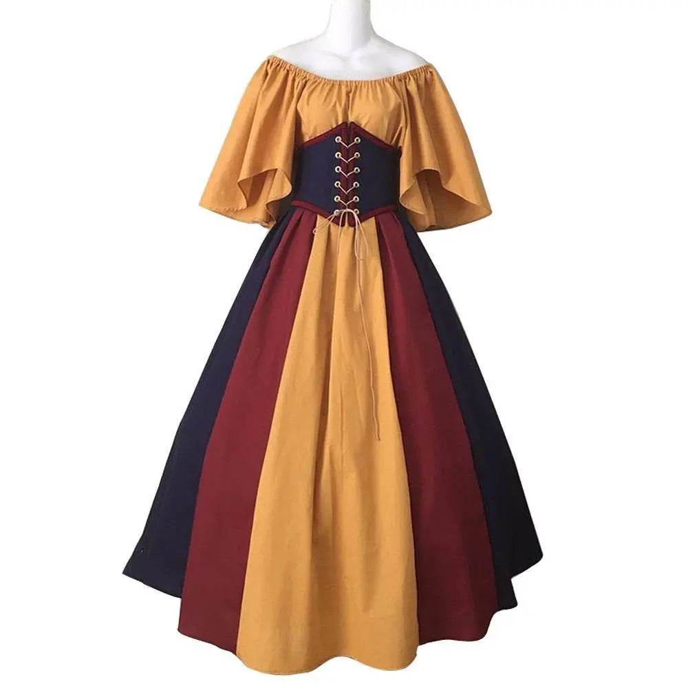 Medieval retro flying sleeves tie waist long one shoulder dress For Women - Ecosfun