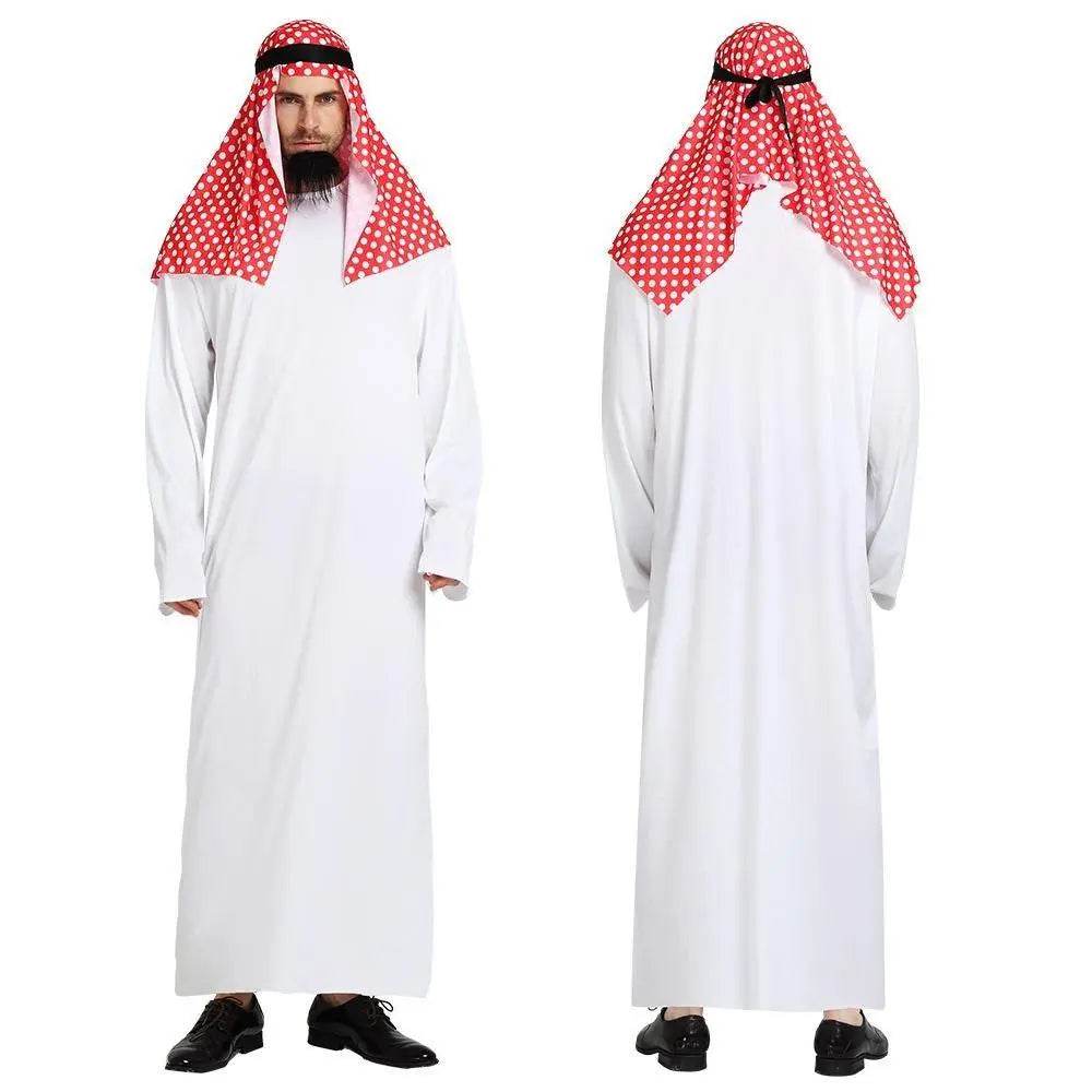 Middle East Dubai Prince adult male White Arab Red turban performance stage costume Cosplay - Ecosfun