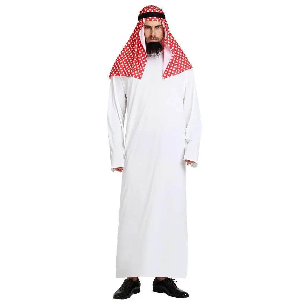 Middle East Dubai Prince adult male White Arab Red turban performance stage costume Cosplay - Ecosfun