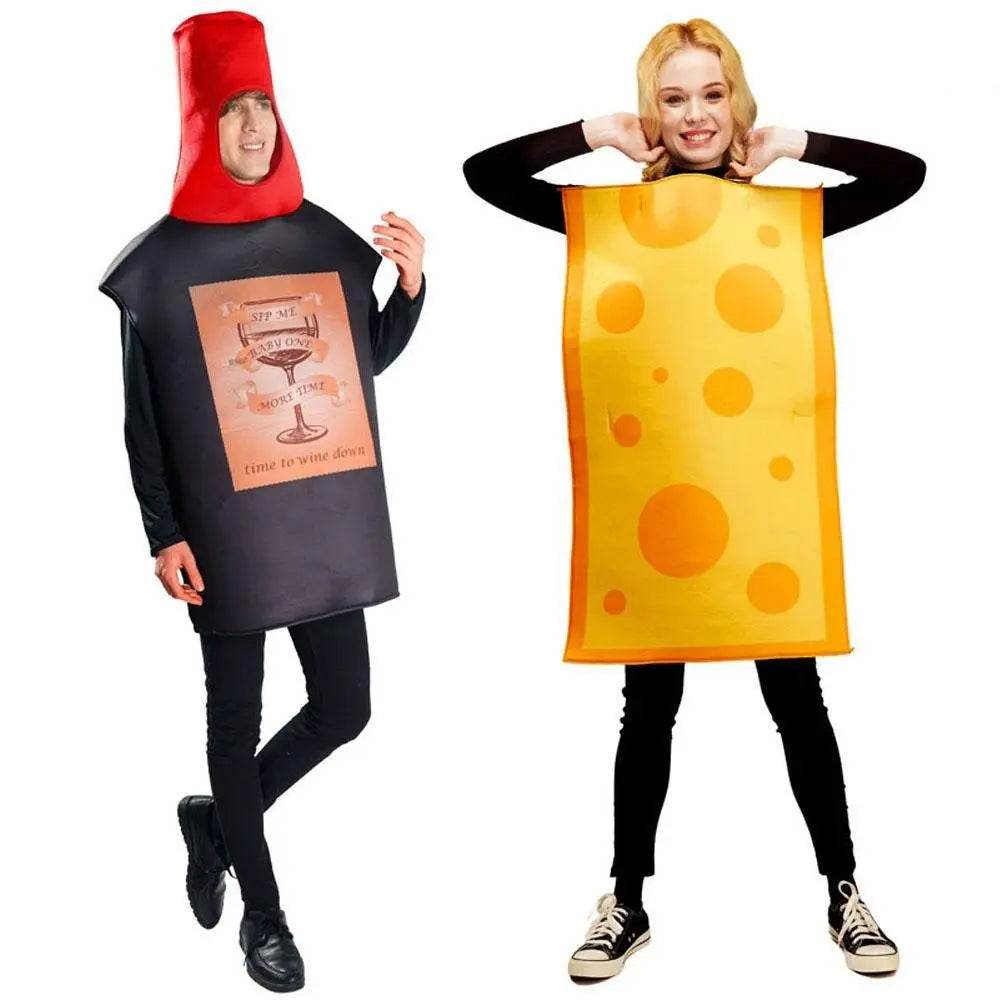 Red Wine Bottle Cheese Adult Couples Funny Party Costume For Women Men - Ecosfun
