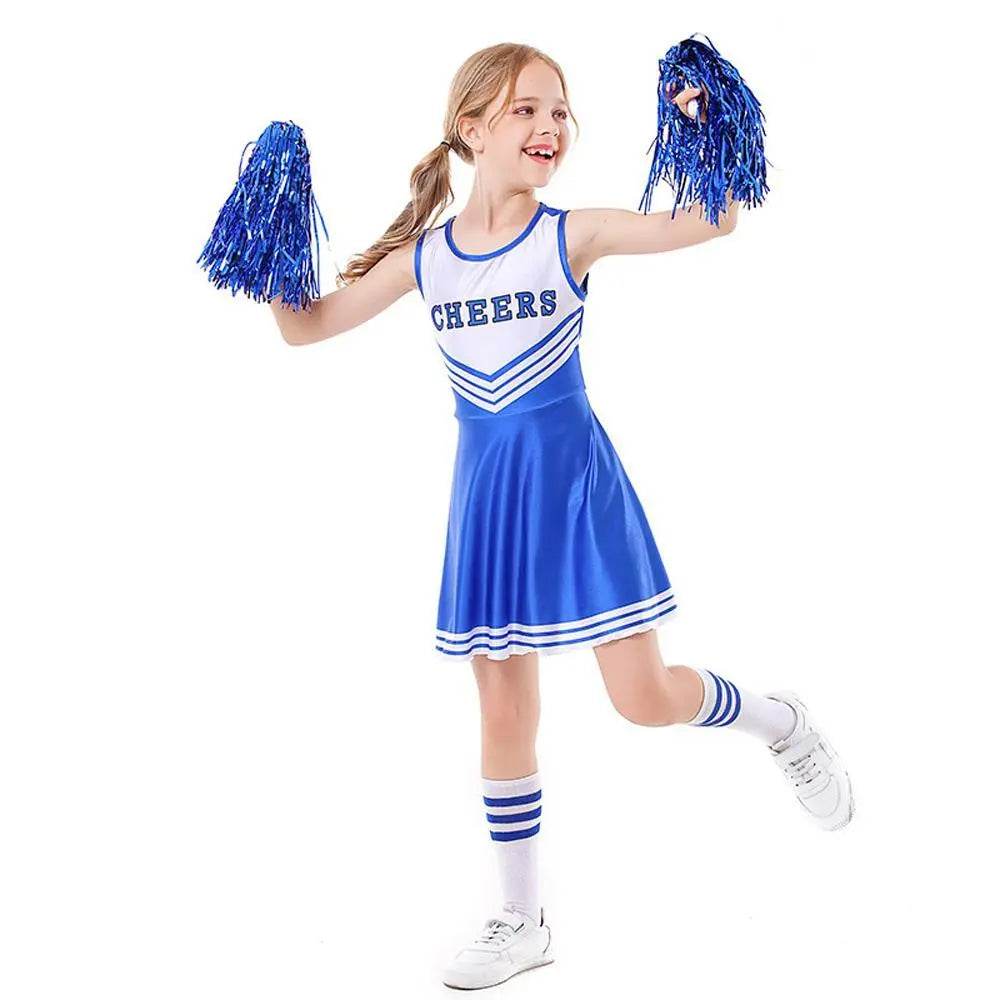School Cheerleading Uniform Costume Cheerleader Party Dress Halloween Outfit Dress Up For Girls - Ecosfun