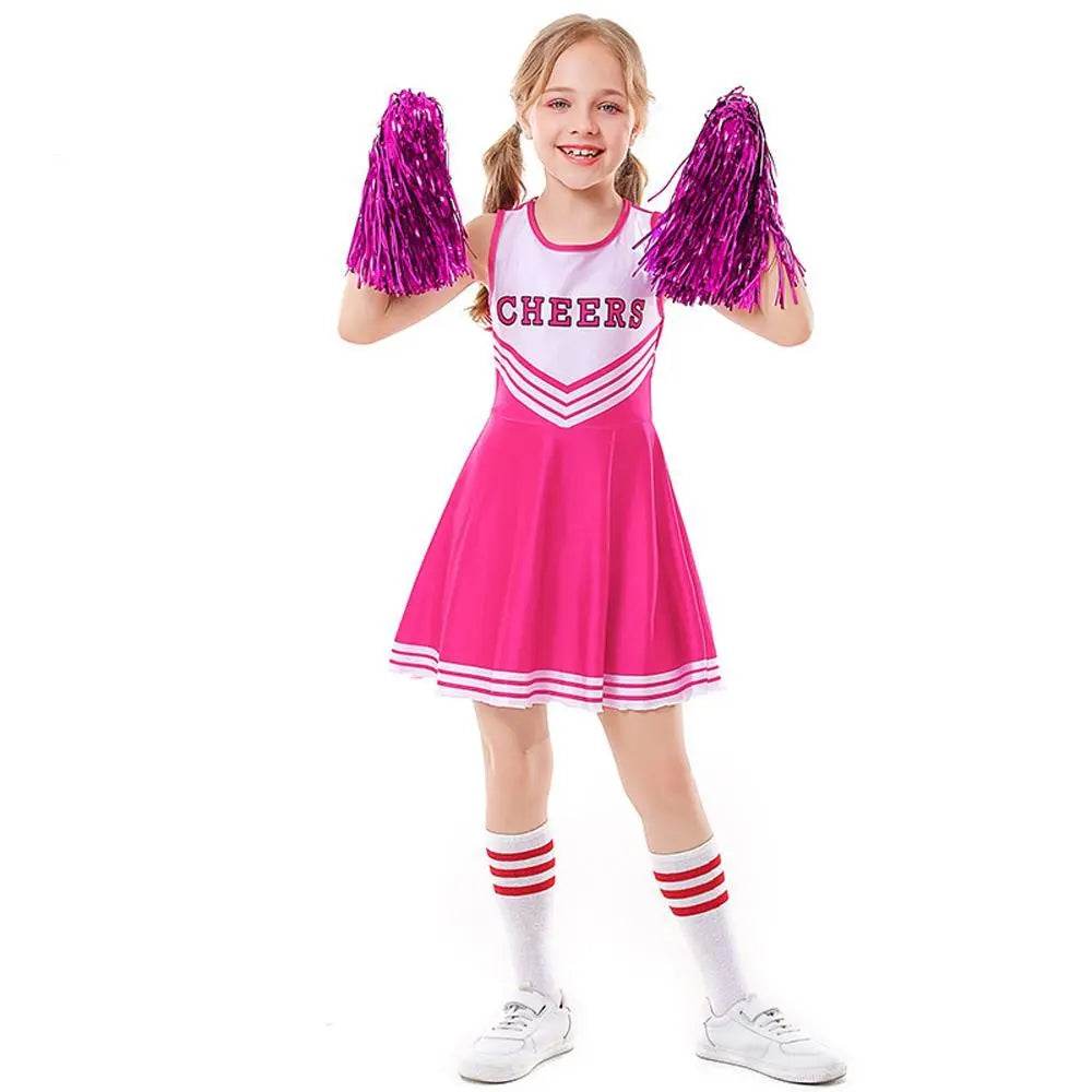 School Cheerleading Uniform Costume Cheerleader Party Dress Halloween Outfit Dress Up For Girls - Ecosfun
