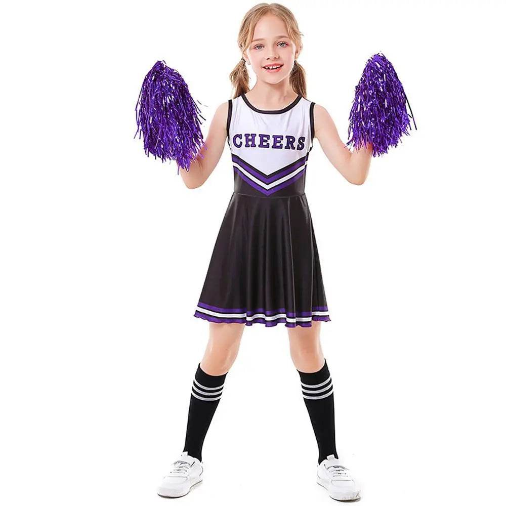 School Cheerleading Uniform Costume Cheerleader Party Dress Halloween Outfit Dress Up For Girls - Ecosfun