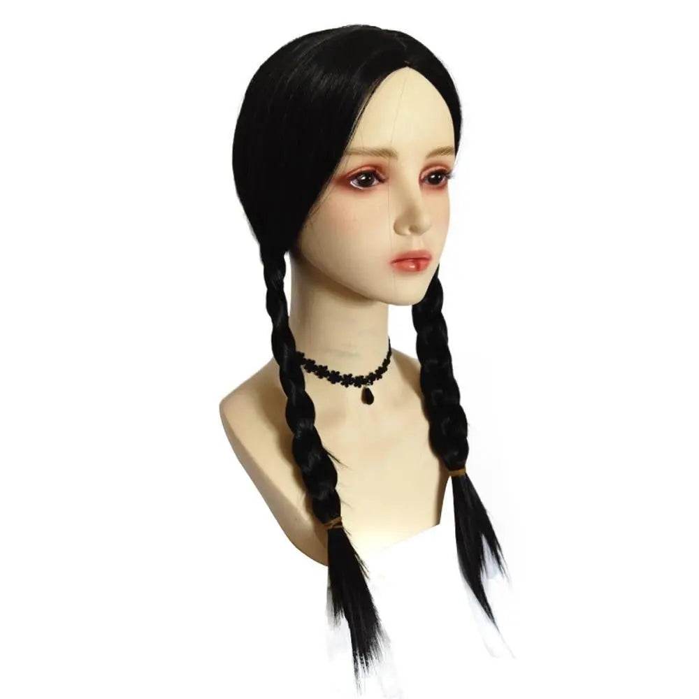 Wednesday Addams Wig The Addams Family Cosplay Black middle part braid wigs For Adult - Ecosfun