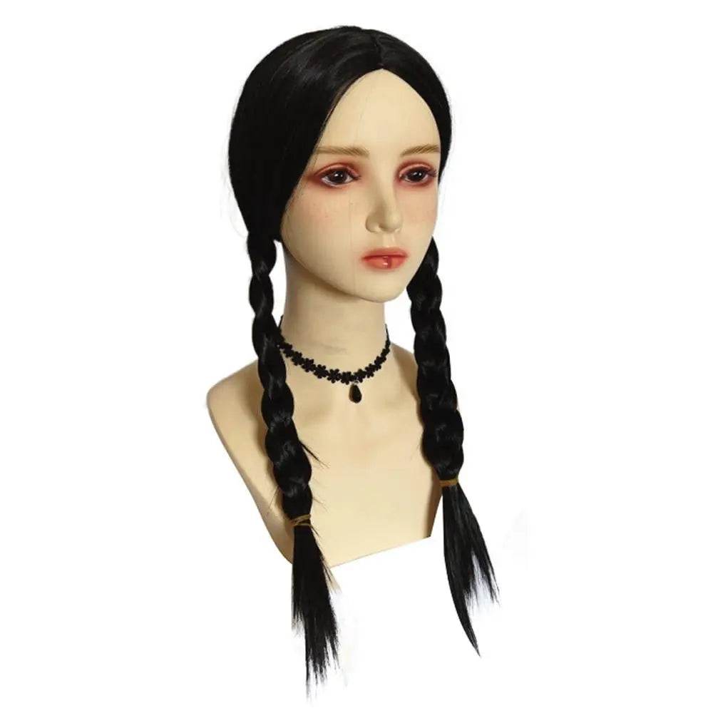 Wednesday Addams Wig The Addams Family Cosplay Black middle part braid wigs For Adult - Ecosfun