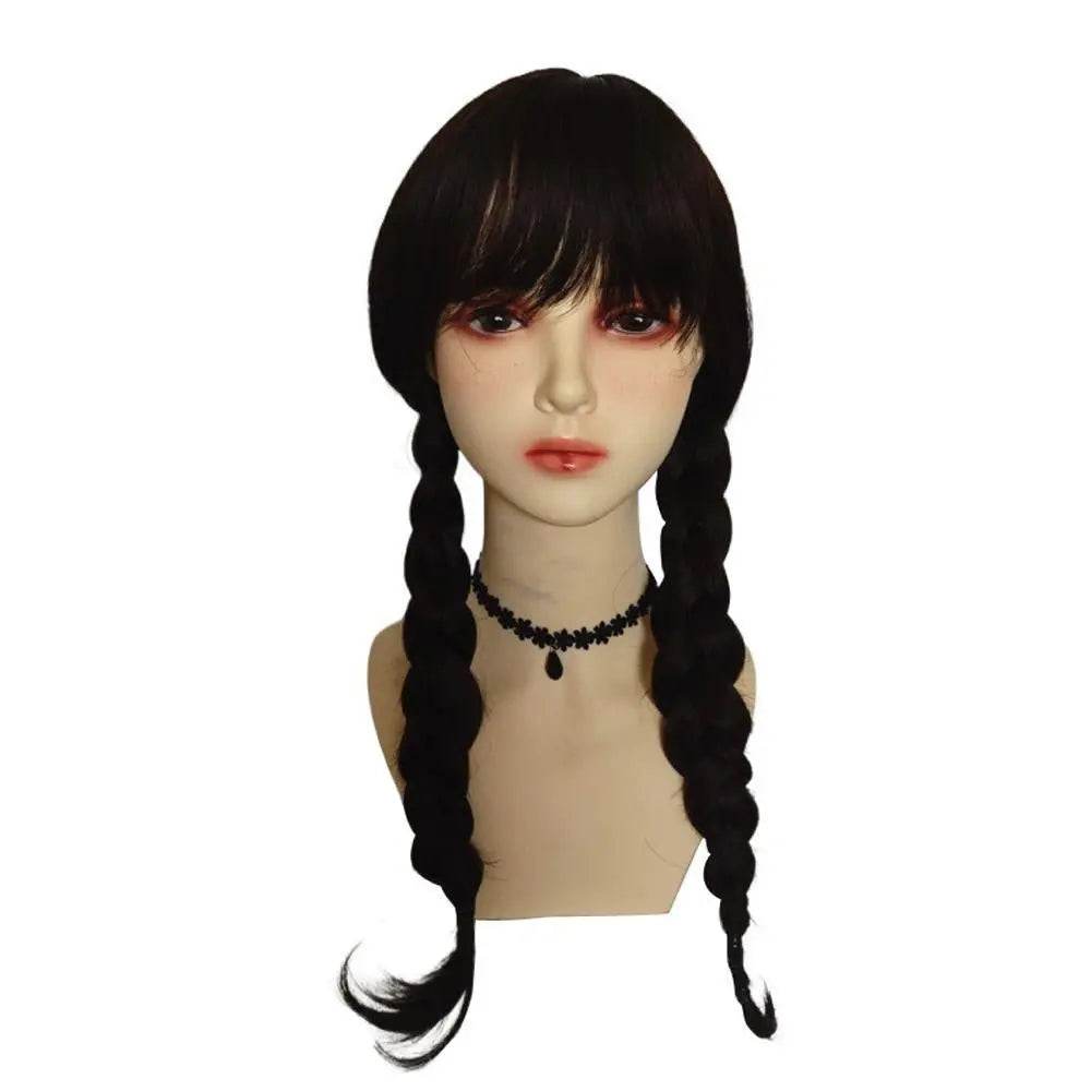 Wednesday Wig The Addams Family Cosplay Black Double Ponytail Braid Wig For Adult - Ecosfun