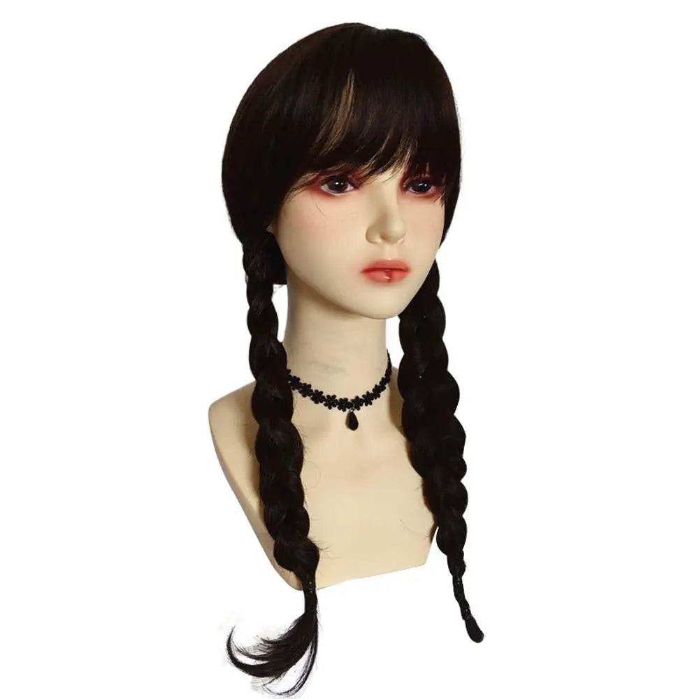 Wednesday Wig The Addams Family Cosplay Black Double Ponytail Braid Wig For Adult - Ecosfun