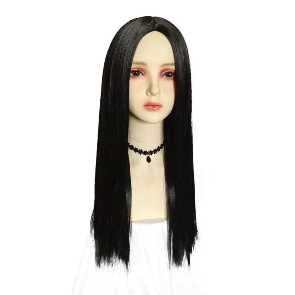 Wednesday's Mom Wig The Addams Family Cosplay Black Middle Parted Straight Wig For Adult - Ecosfun