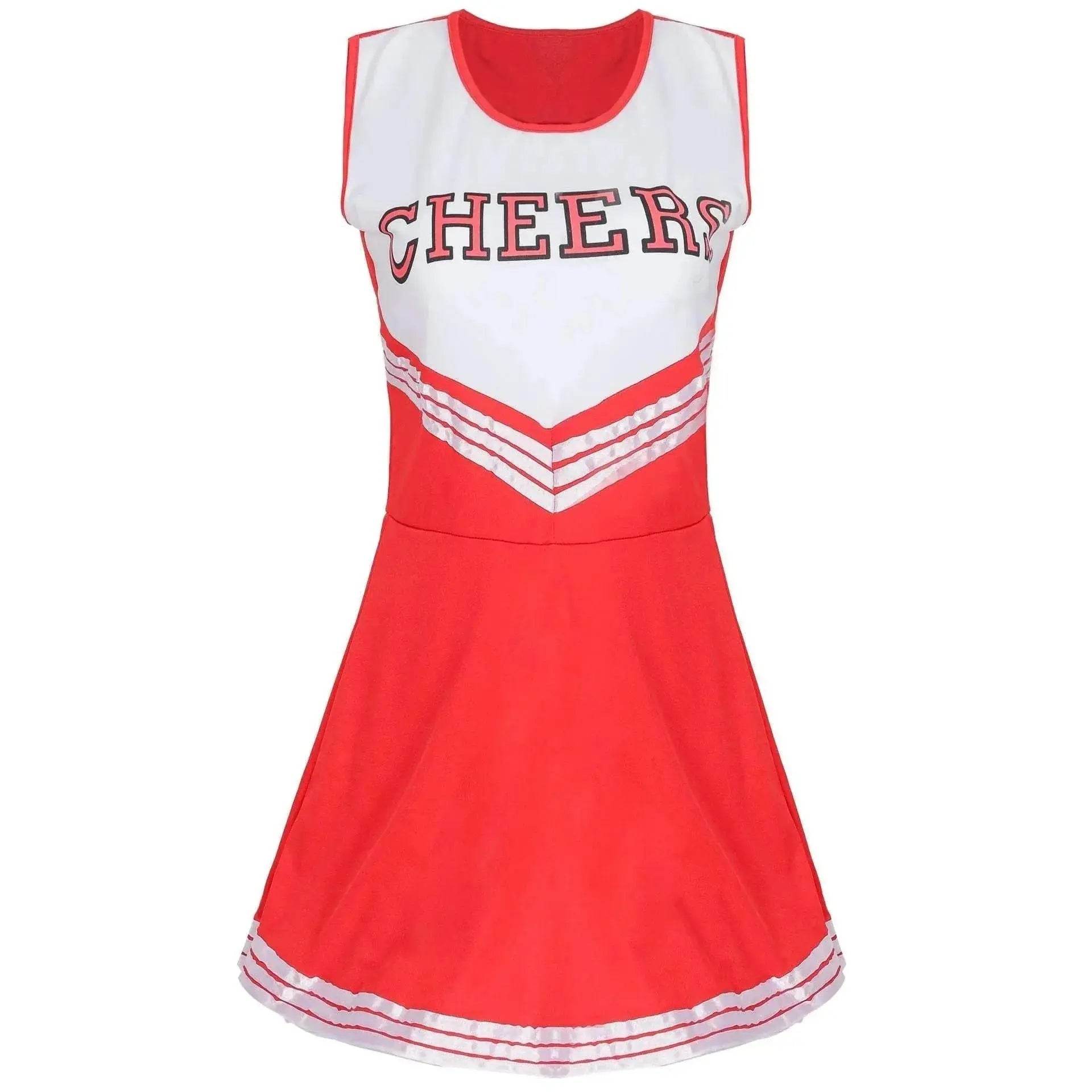 Women Cheerleader Costume Outfit With Poms Fancy Uniform Sports Dress - Ecosfun