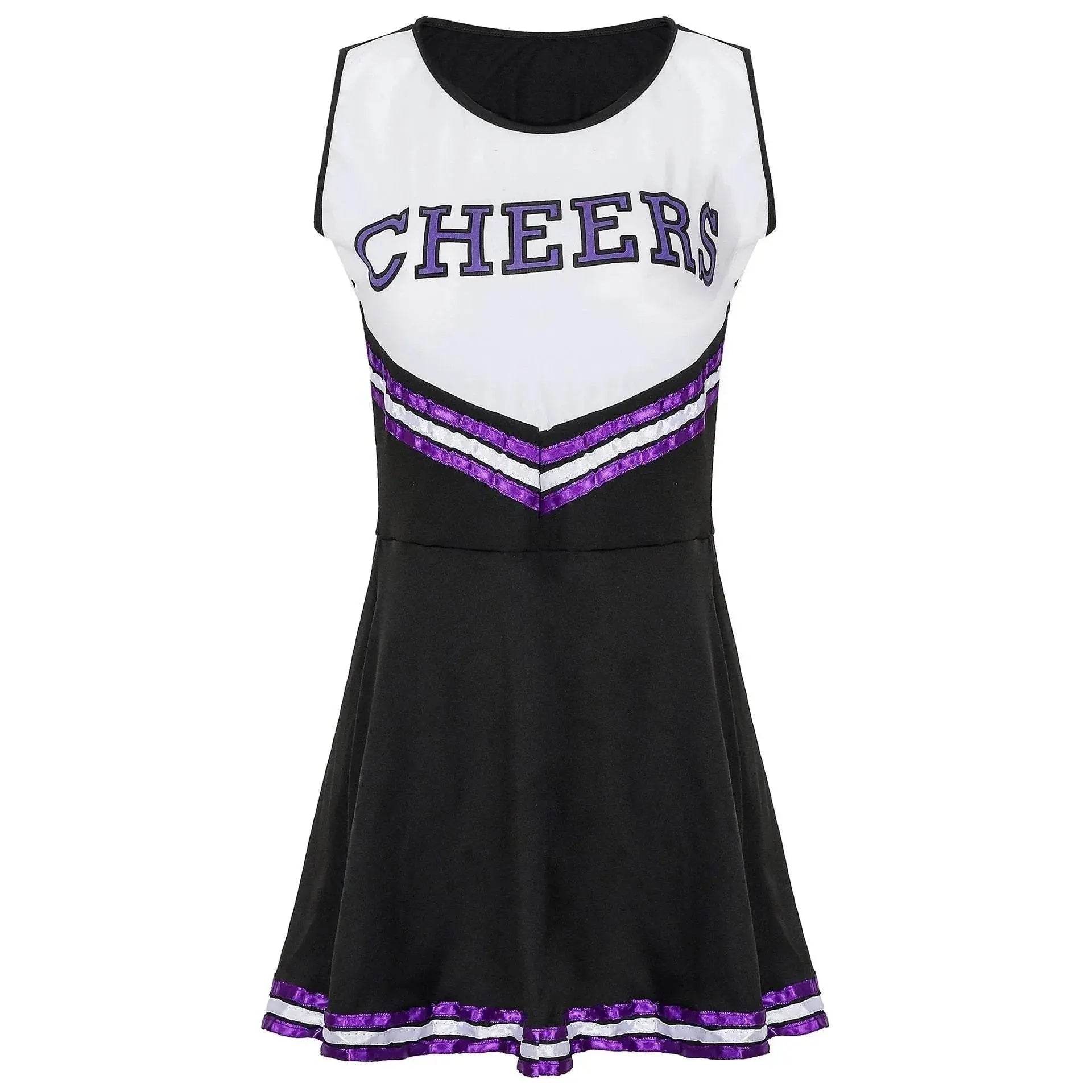 Women Cheerleader Costume Outfit With Poms Fancy Uniform Sports Dress - Ecosfun