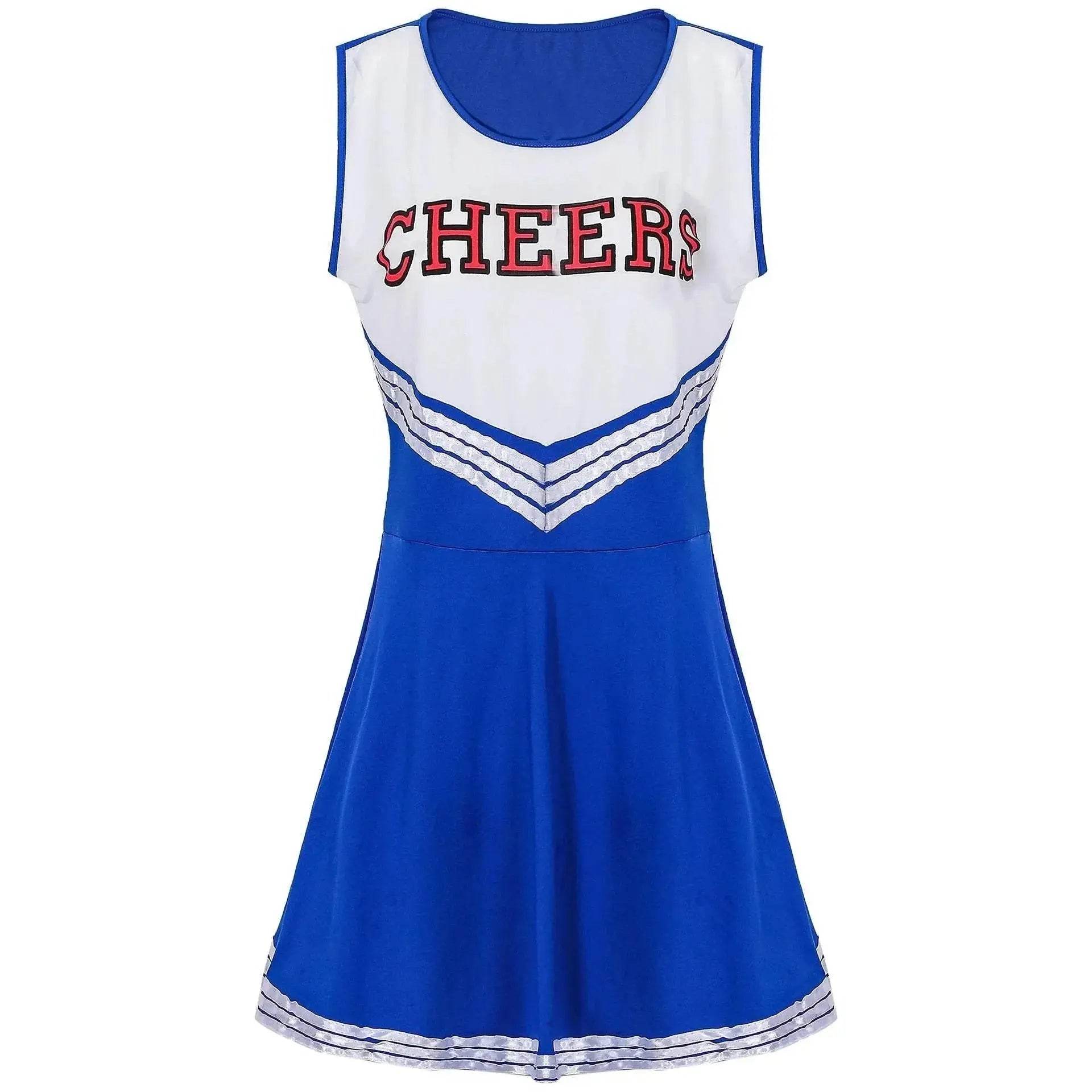 Women Cheerleader Costume Outfit With Poms Fancy Uniform Sports Dress - Ecosfun