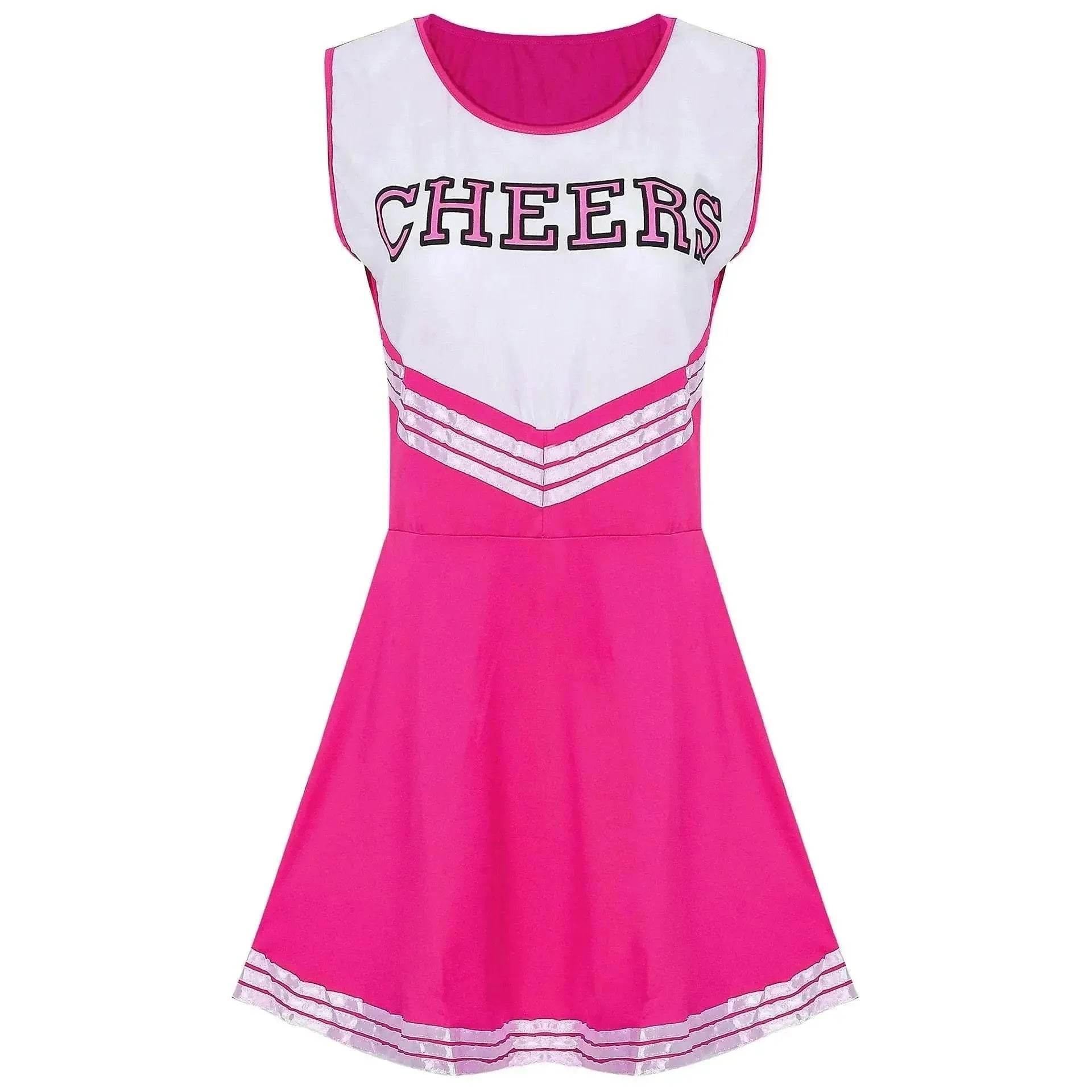 Women Cheerleader Costume Outfit With Poms Fancy Uniform Sports Dress - Ecosfun