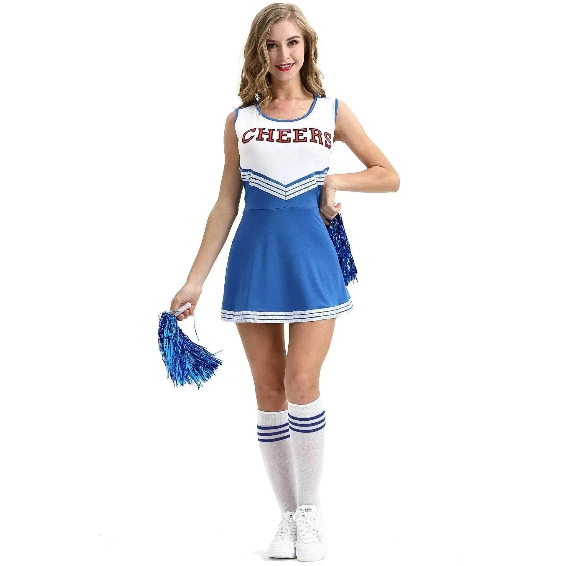 Women Cheerleader Costume Outfit With Poms Fancy Uniform Sports Dress - Ecosfun