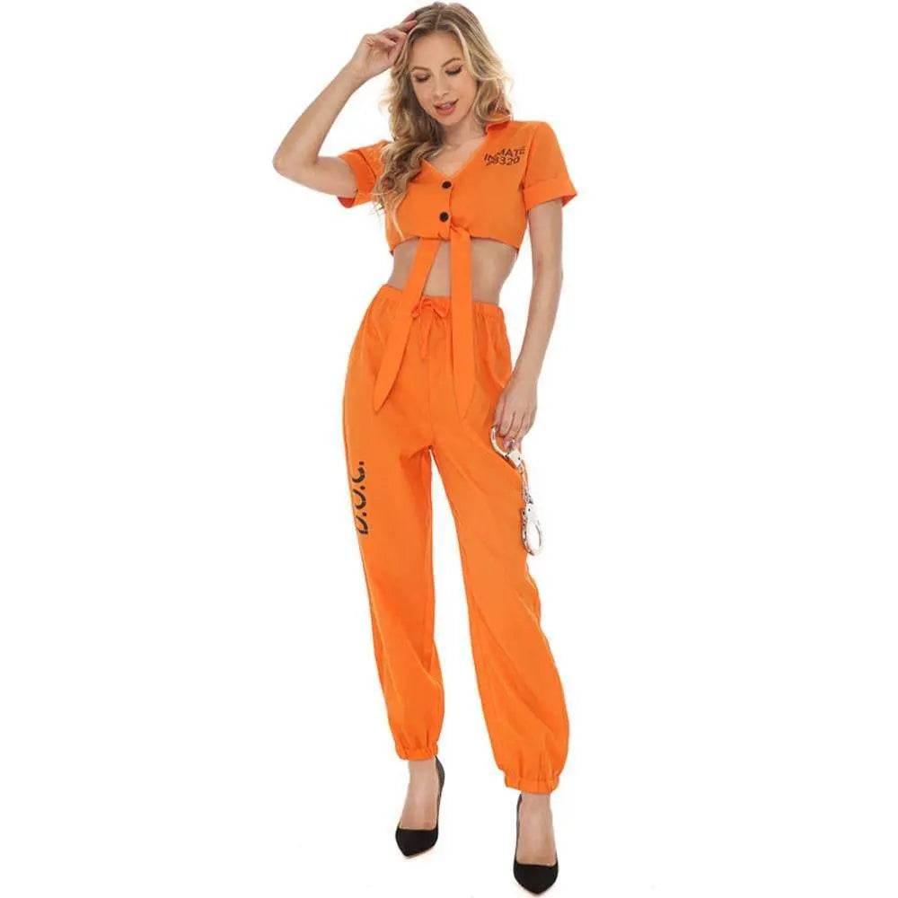 Women Prisoner Costume Halloween Cosplay Jumpsuit Female - Ecosfun