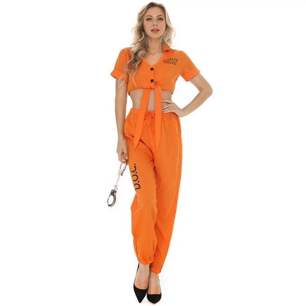 Women Prisoner Costume Halloween Cosplay Jumpsuit Female - Ecosfun