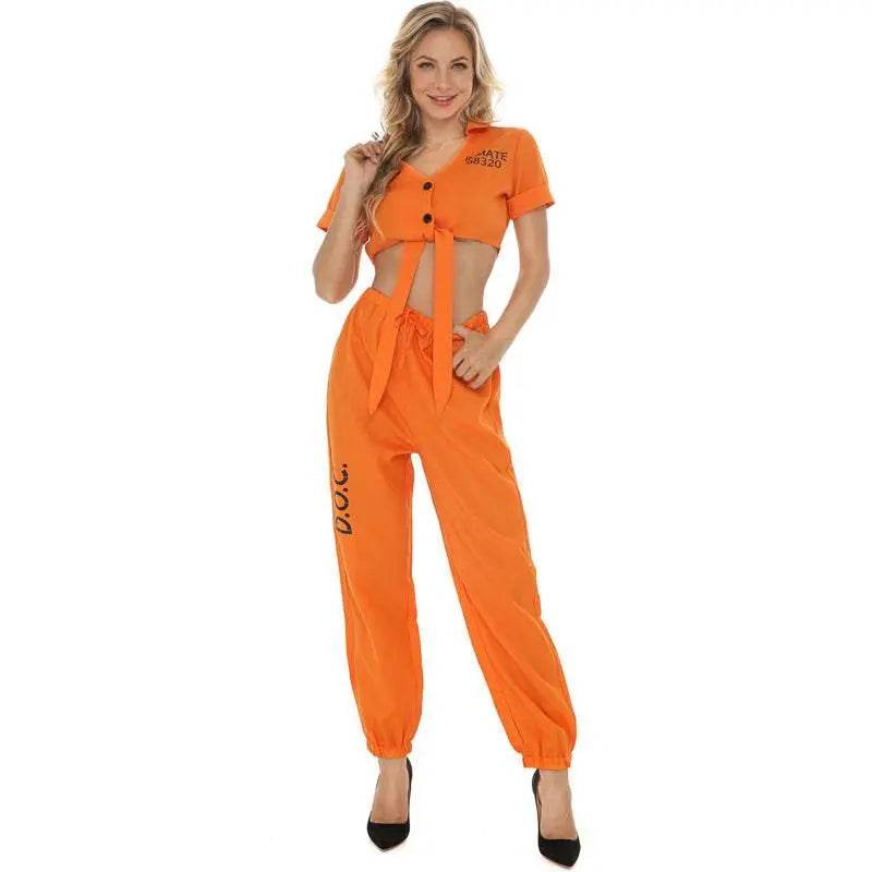 Women Prisoner Costume Halloween Cosplay Jumpsuit Female - Ecosfun