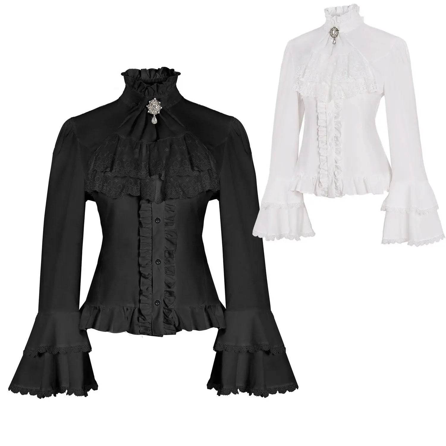 Women's Lolita Palace Retro Blouse Long Bell Sleeve Ruffled Shirt - Ecosfun