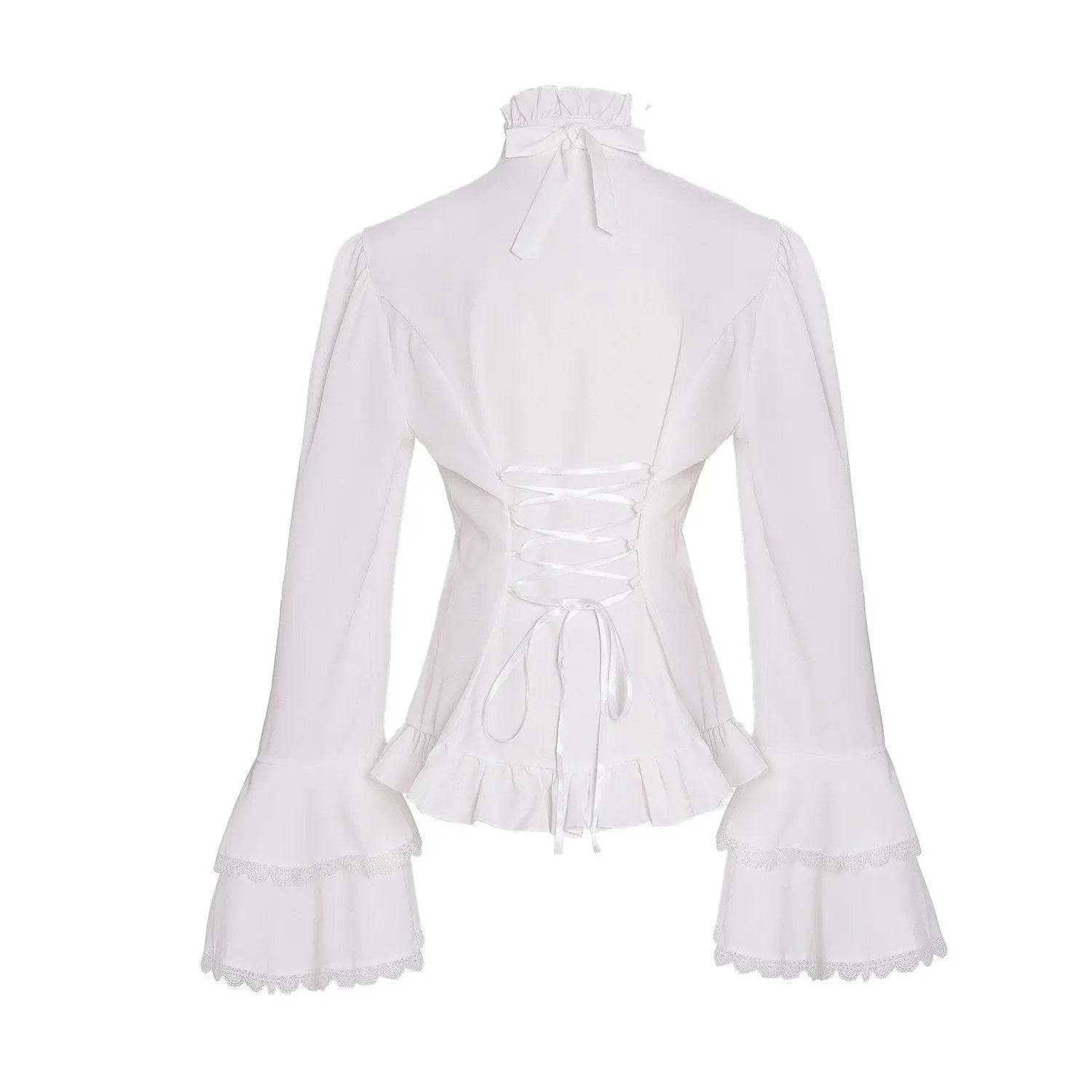 Women's Lolita Palace Retro Blouse Long Bell Sleeve Ruffled Shirt - Ecosfun