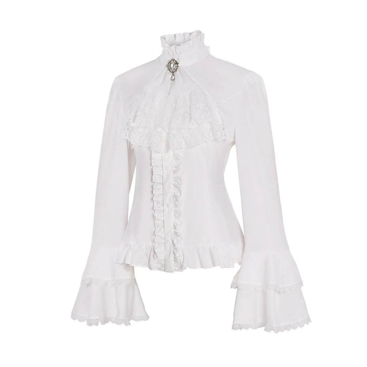 Women's Lolita Palace Retro Blouse Long Bell Sleeve Ruffled Shirt - Ecosfun