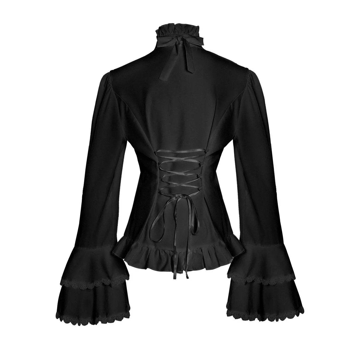 Women's Lolita Palace Retro Blouse Long Bell Sleeve Ruffled Shirt - Ecosfun