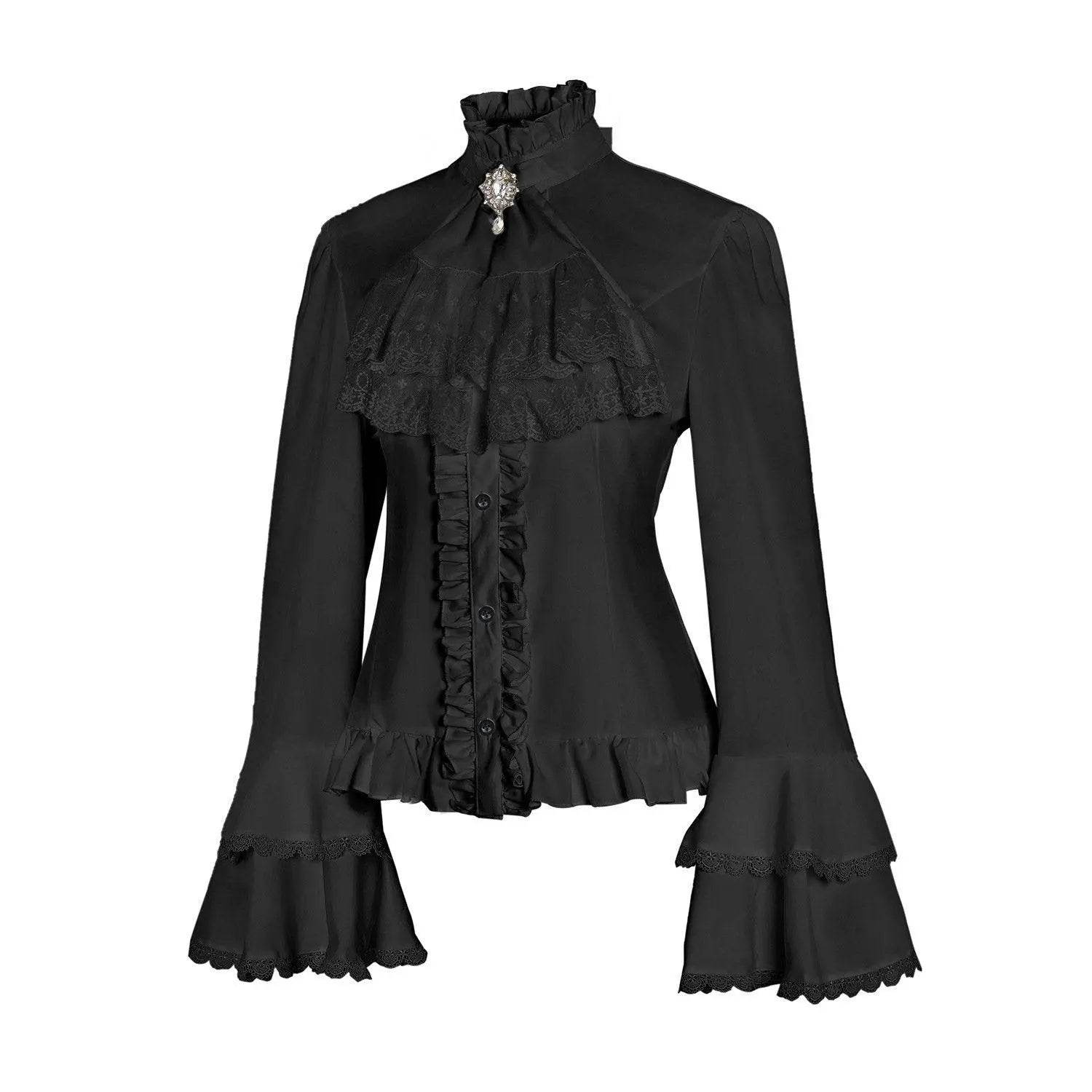 Women's Lolita Palace Retro Blouse Long Bell Sleeve Ruffled Shirt - Ecosfun