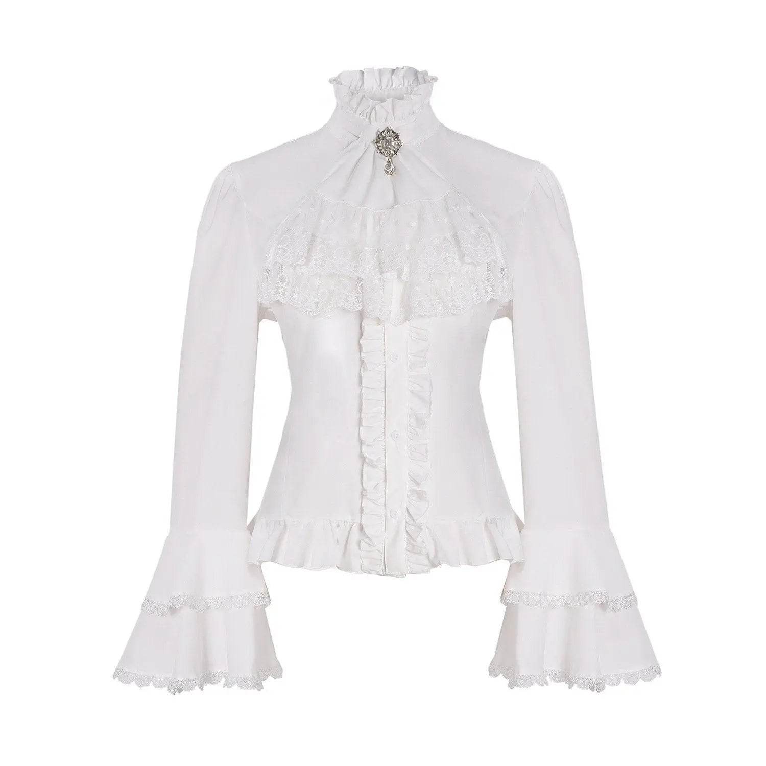 Women's Lolita Palace Retro Blouse Long Bell Sleeve Ruffled Shirt - Ecosfun