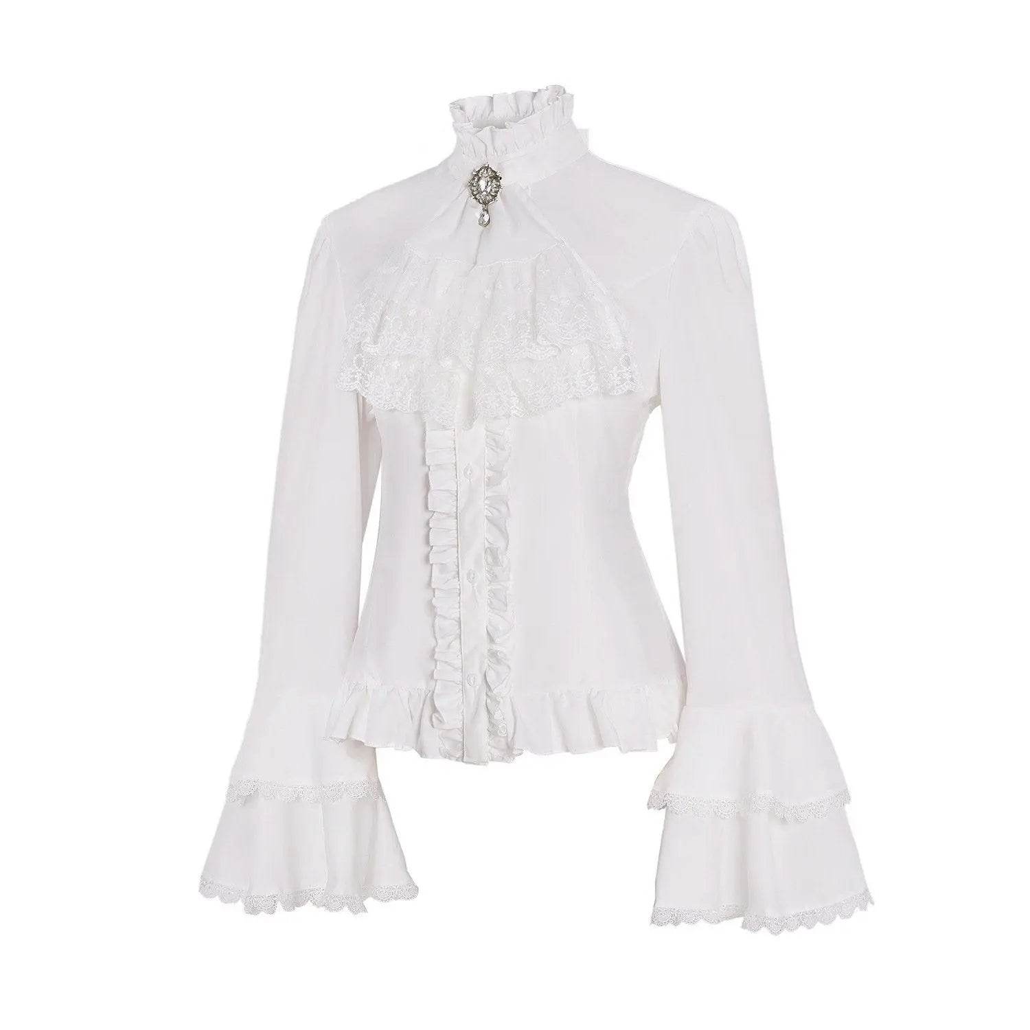 Women's Lolita Palace Retro Blouse Long Bell Sleeve Ruffled Shirt - Ecosfun