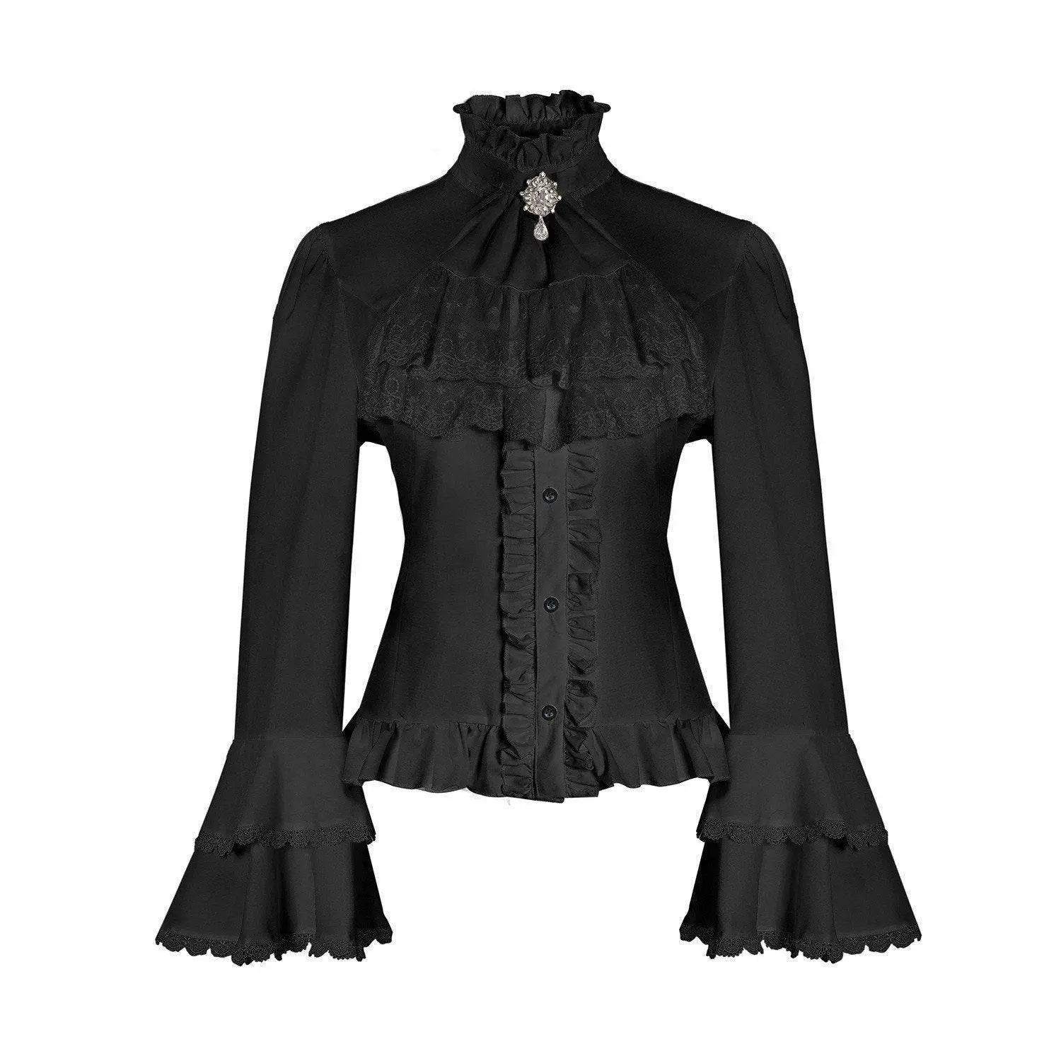 Women's Lolita Palace Retro Blouse Long Bell Sleeve Ruffled Shirt - Ecosfun