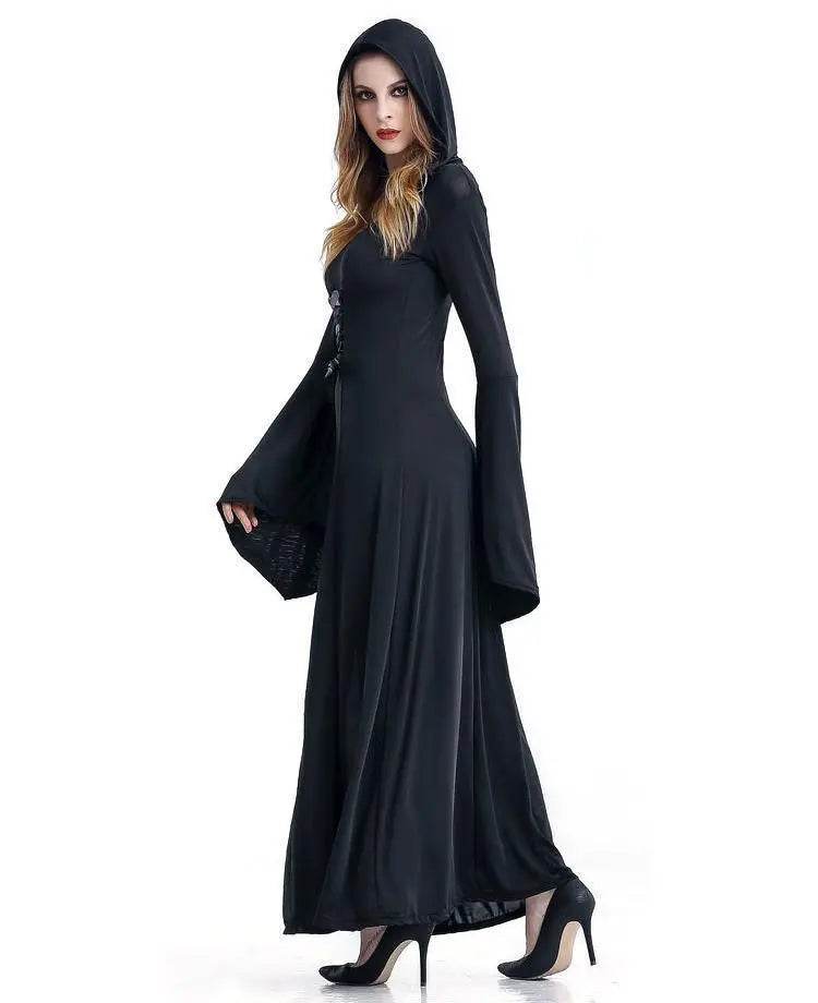 Women's Medieval Vintage Demon Hooded Witch Dress Cosplay Costume Halloween Renaissance Gothic - Ecosfun