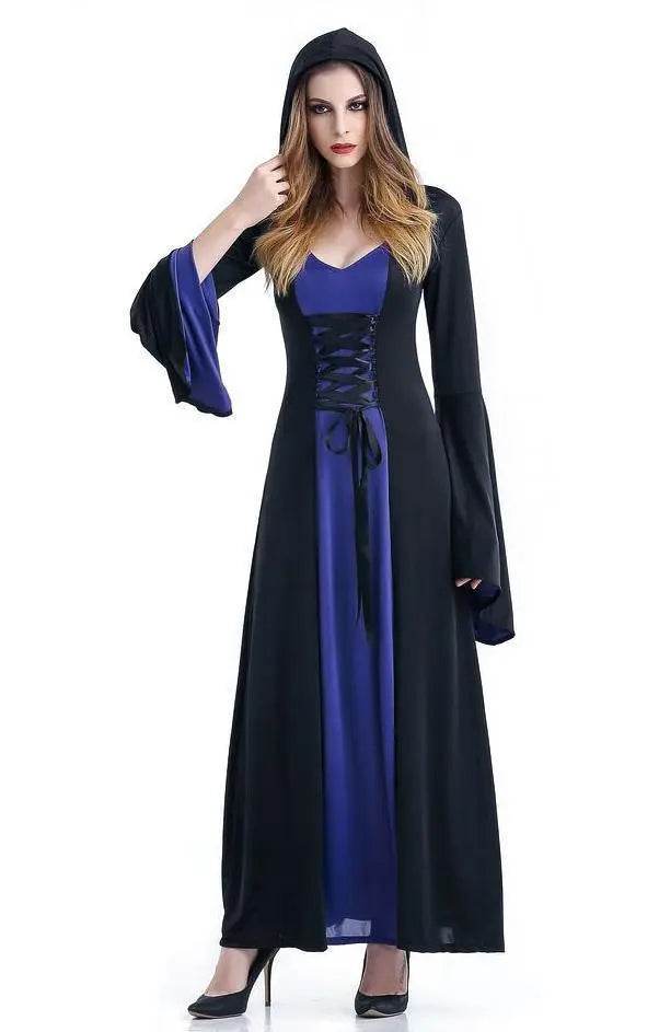 Women's Medieval Vintage Demon Hooded Witch Dress Cosplay Costume Halloween Renaissance Gothic - Ecosfun