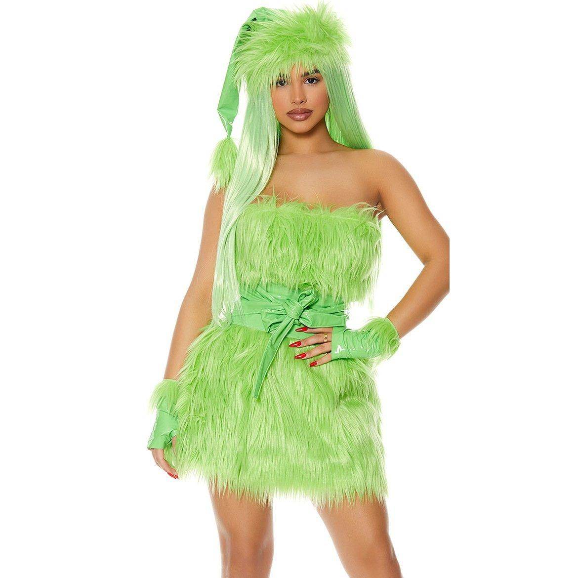 Adult The Grinch Costume Dress with Gloves for Halloween Christmas - Ecosfun