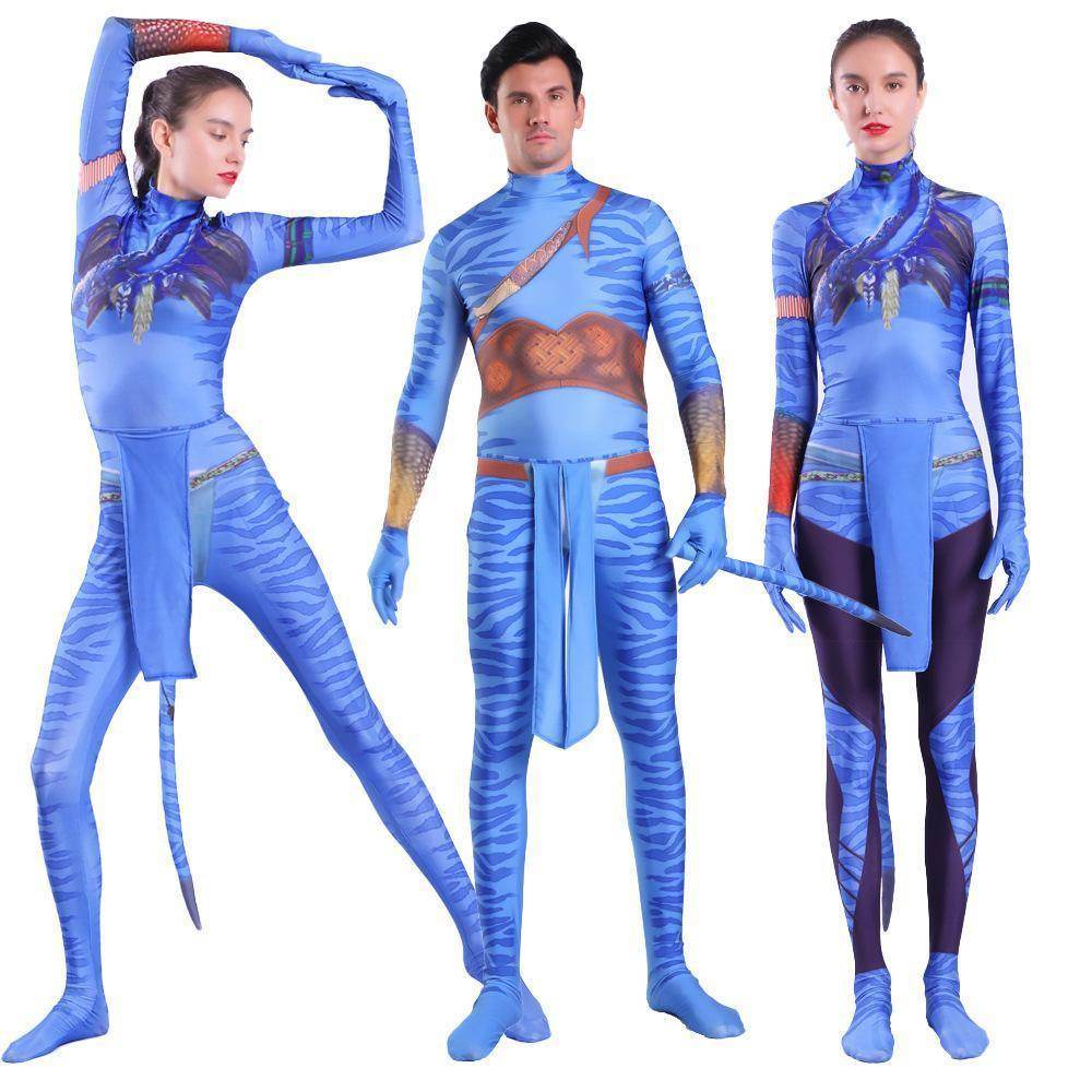 Avatar 2 Neytiri Battle Costume Tail Suit Unisex Jumpsuit Halloween Cosplay Zentai Bodysuit for Adult Kids - Ecosfun