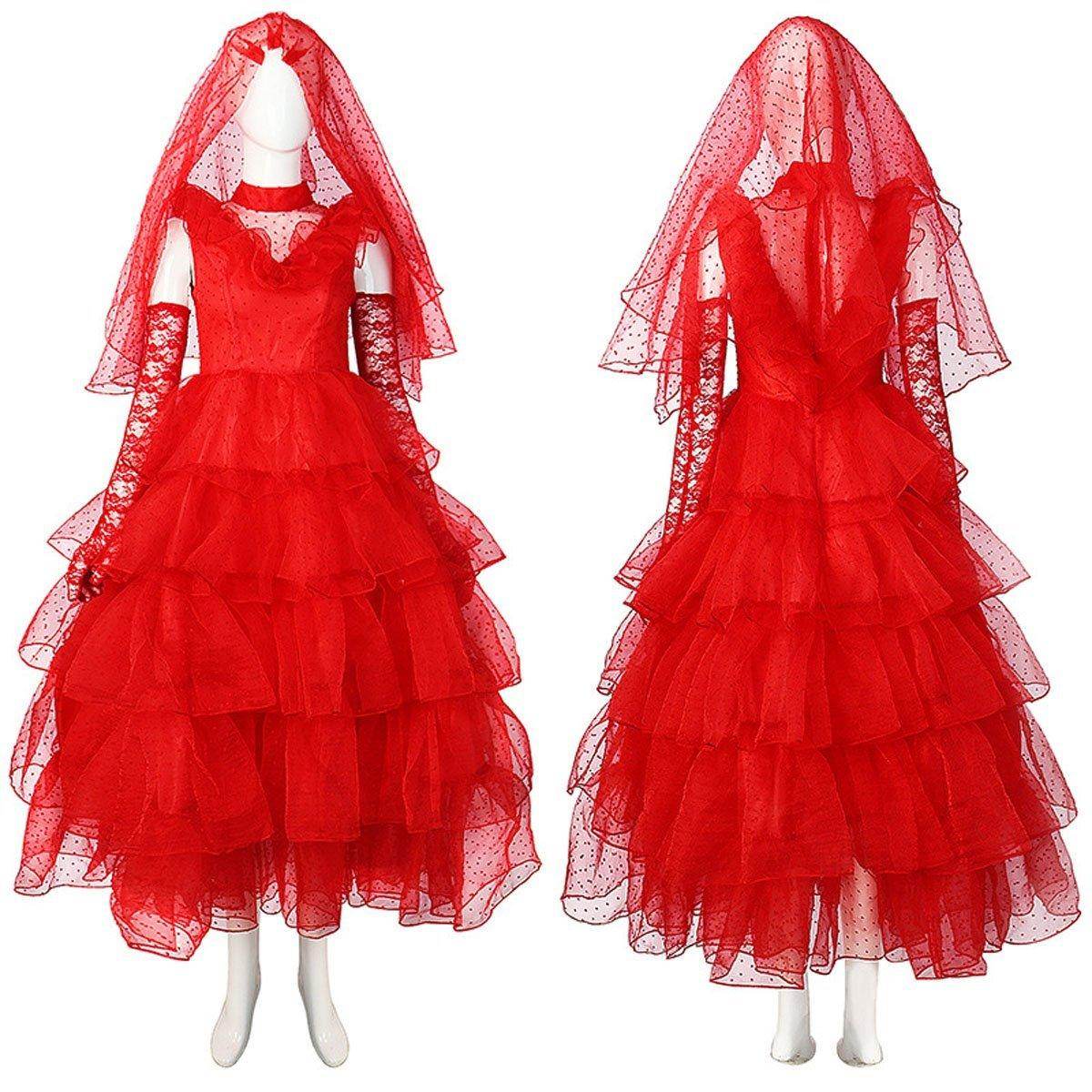 Beetlejuice Lydia Deetz Red wedding Dress Halloween Cosplay Costume For Women - Ecosfun