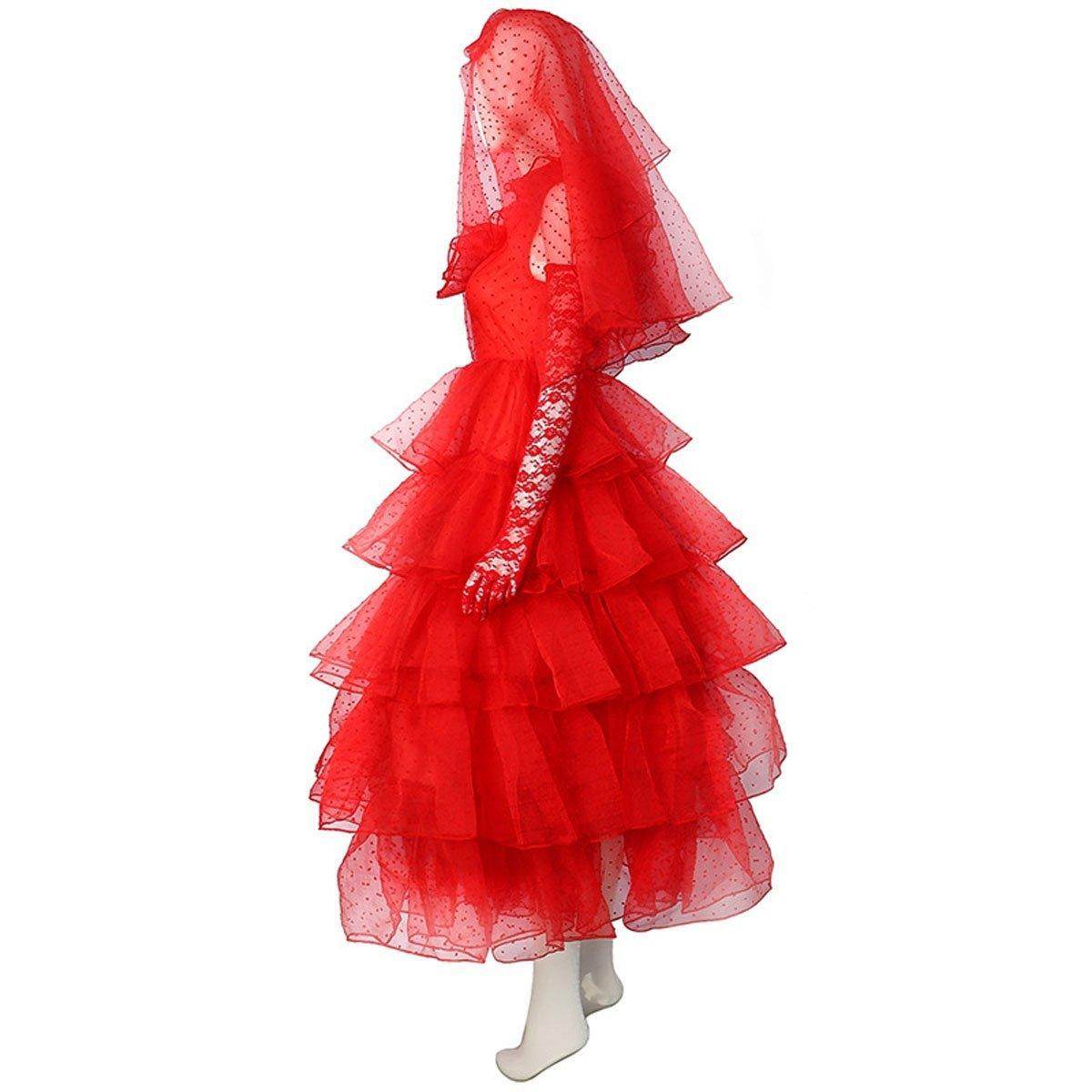 Beetlejuice Lydia Deetz Red wedding Dress Halloween Cosplay Costume For Women - Ecosfun