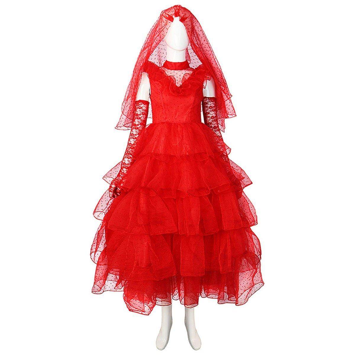 Beetlejuice Lydia Deetz Red wedding Dress Halloween Cosplay Costume For Women - Ecosfun
