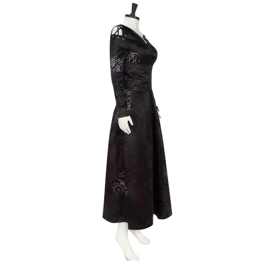 Bellatrix Lestrange Satin Dress Halloween Cosplay Costume - Ecosfun
