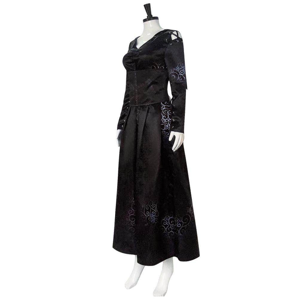 Bellatrix Lestrange Satin Dress Halloween Cosplay Costume - Ecosfun
