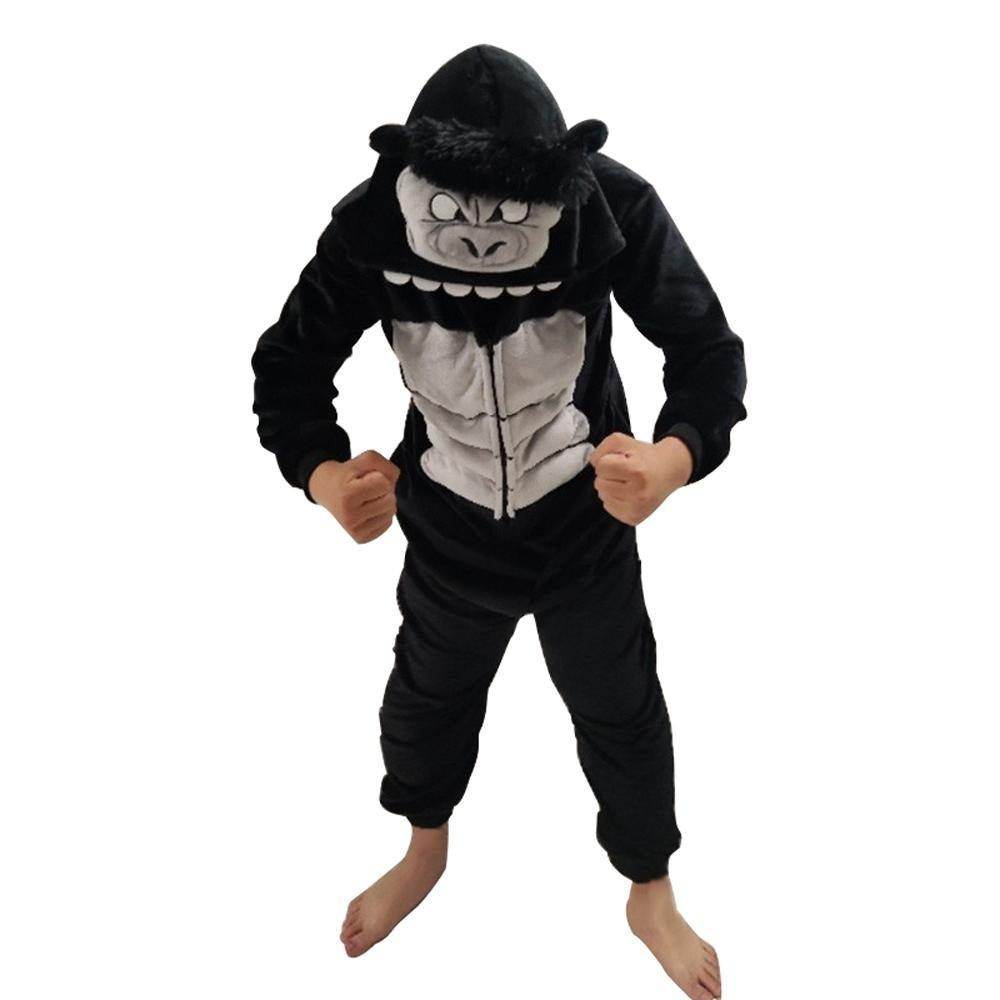 Black King Kong Costume Suit Cartoon Animal Kigurumi Flannel Onesie for Adults - Ecosfun