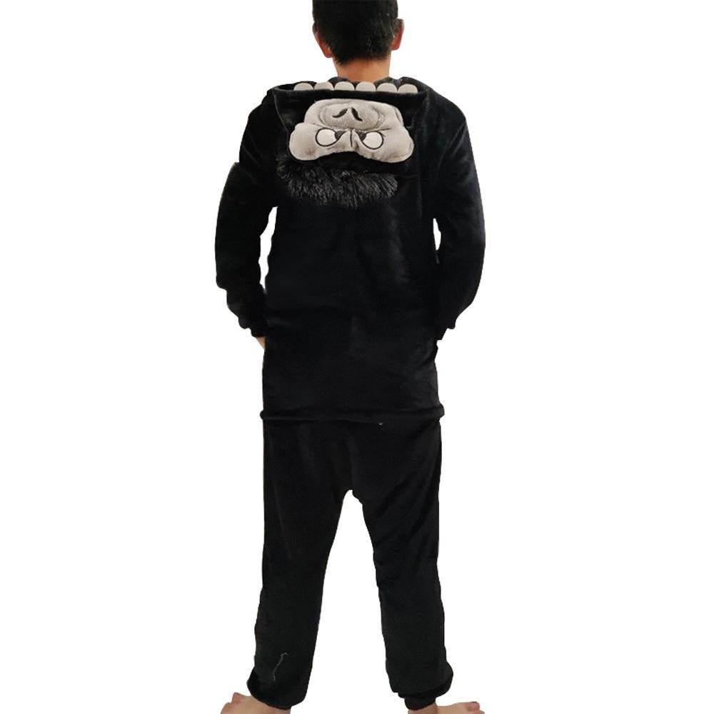 Black King Kong Costume Suit Cartoon Animal Kigurumi Flannel Onesie for Adults - Ecosfun